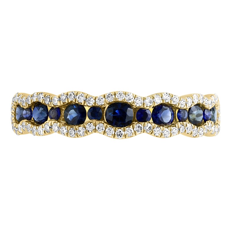 Blue Sapphire And Diamond Scallop Edge Band